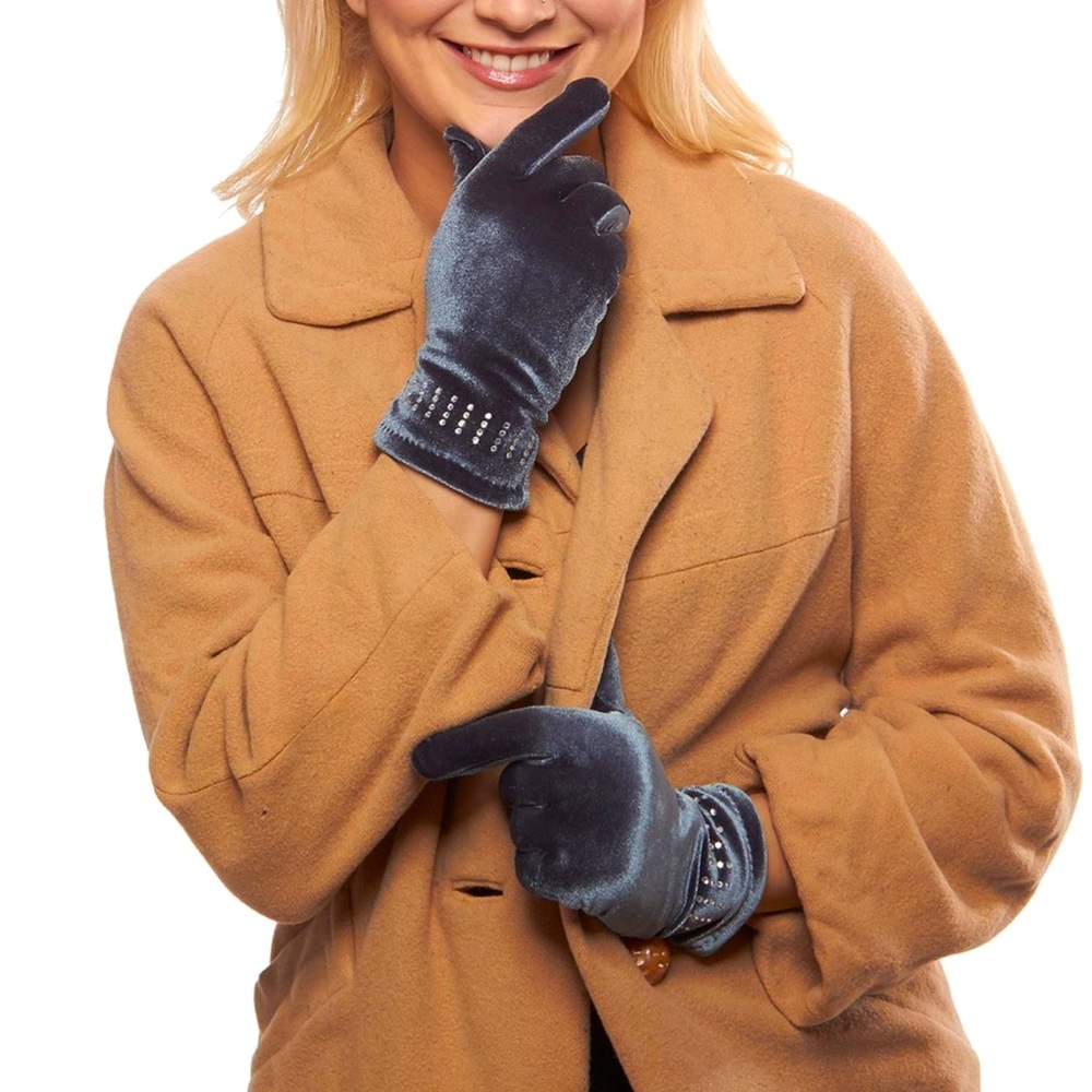 Urban Glam Rhinestone Cuff Velvet Gloves with Thinsulate Lining